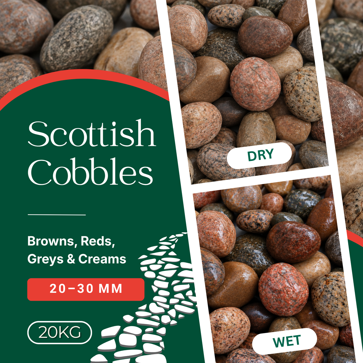 Scottish Cobbles 20-30mm 20kg | Natural Decorative Garden Cobbles