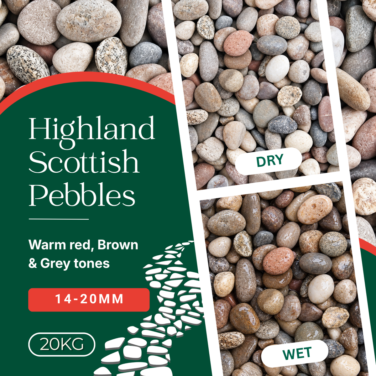 Highland Scottish Pebbles 14-20mm 20kg | Decorative Garden Stone