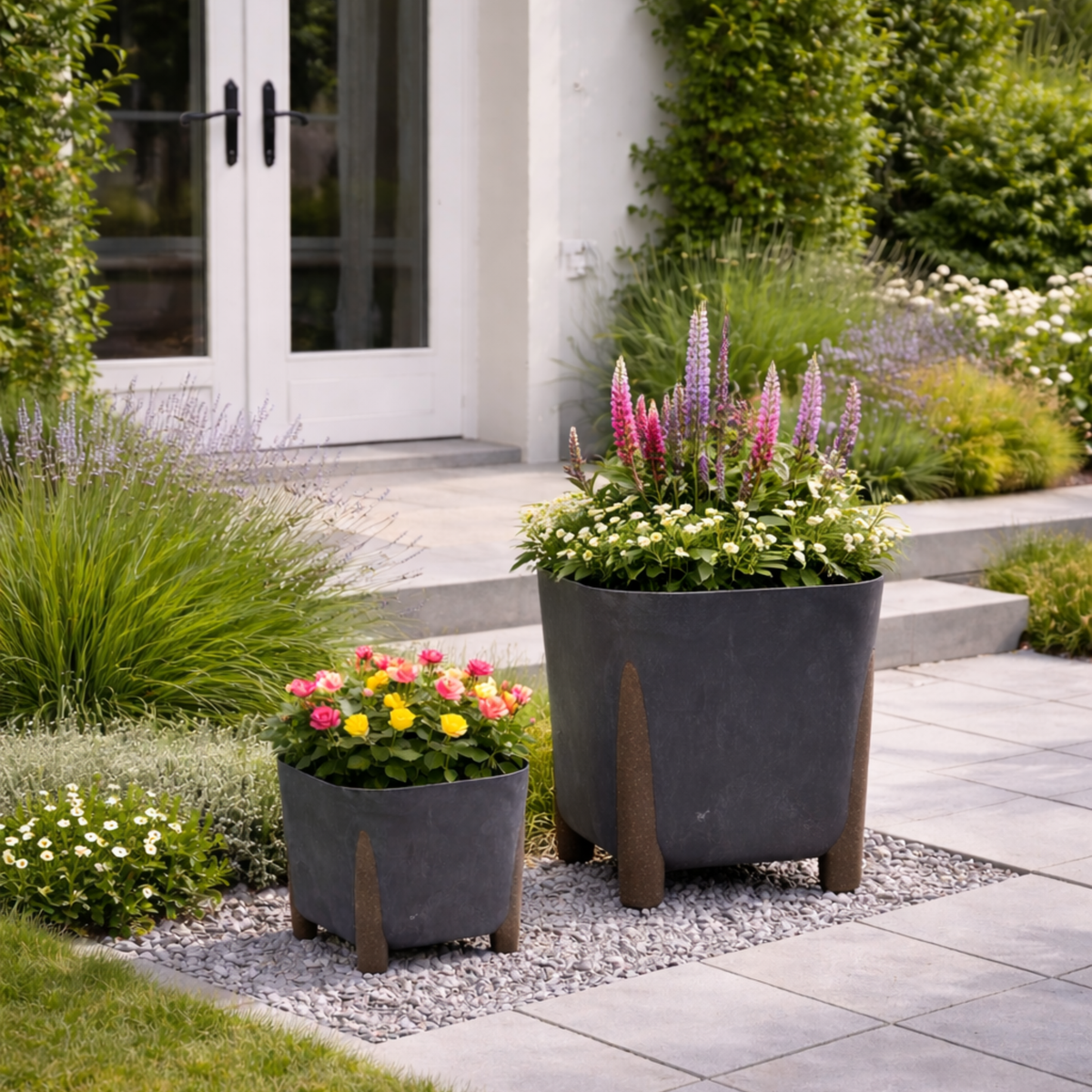 Lamela Concrete™ Frida Stone Round Planter, Poly Resin Plant Pot