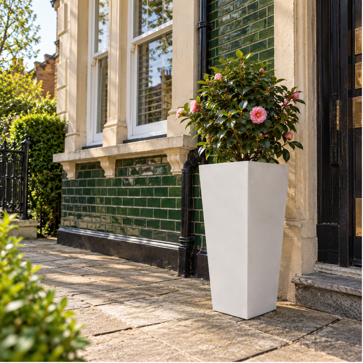 FHG™ Polystone Tapered Tall Garden Planter, Patio Plant Pots, Outdoor Garden Planter