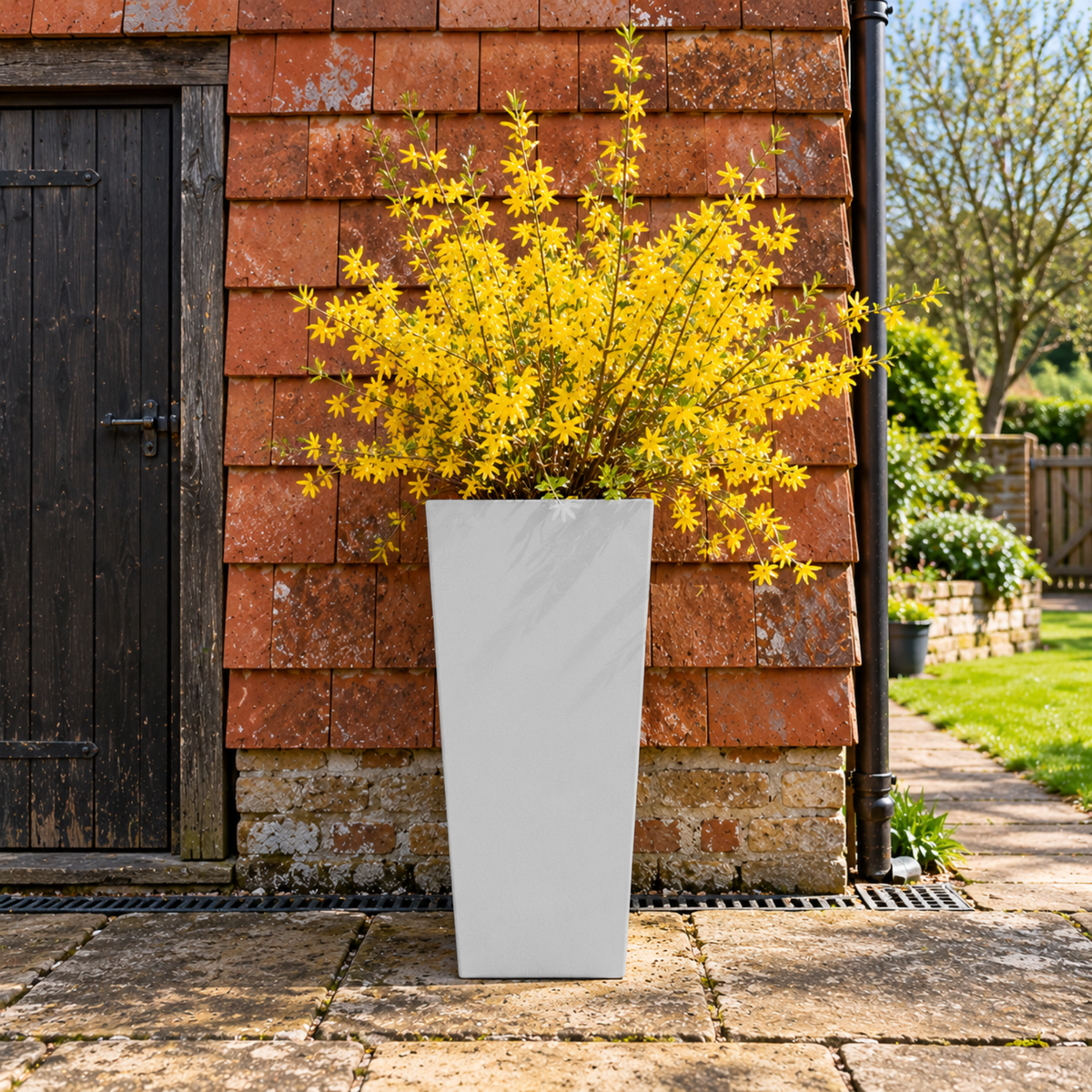 FHG™ Polystone Tapered Tall Garden Planter, Patio Plant Pots, Outdoor Garden Planter