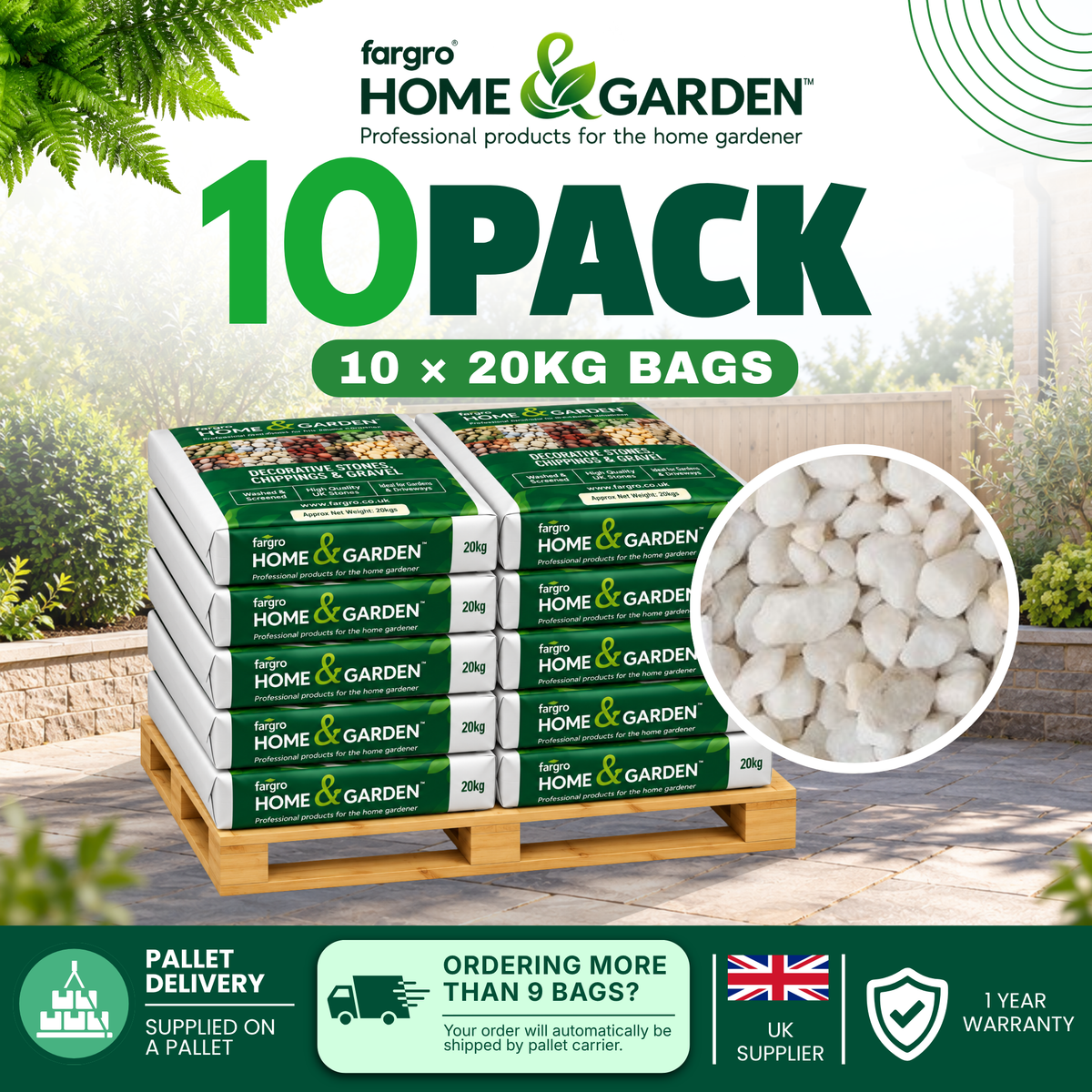Arctic White 20 mm Decorative Garden Stones White Gravel Chippings 20 kg Bag