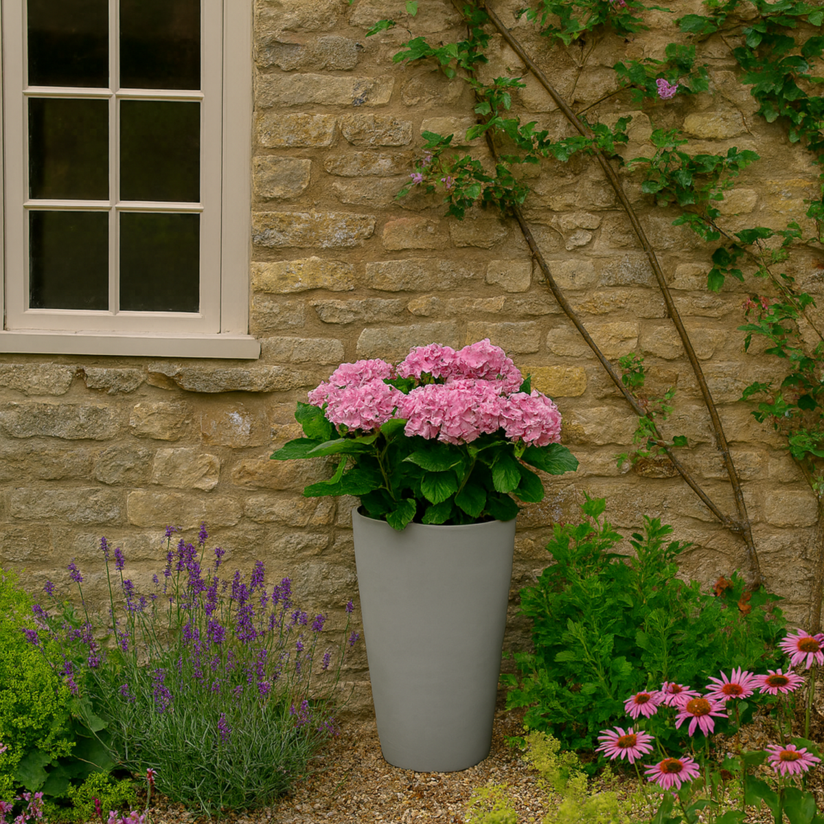 FHG™ Polystone Tall Pot, Vase Outdoor Planter, Round Garden Plant Pot