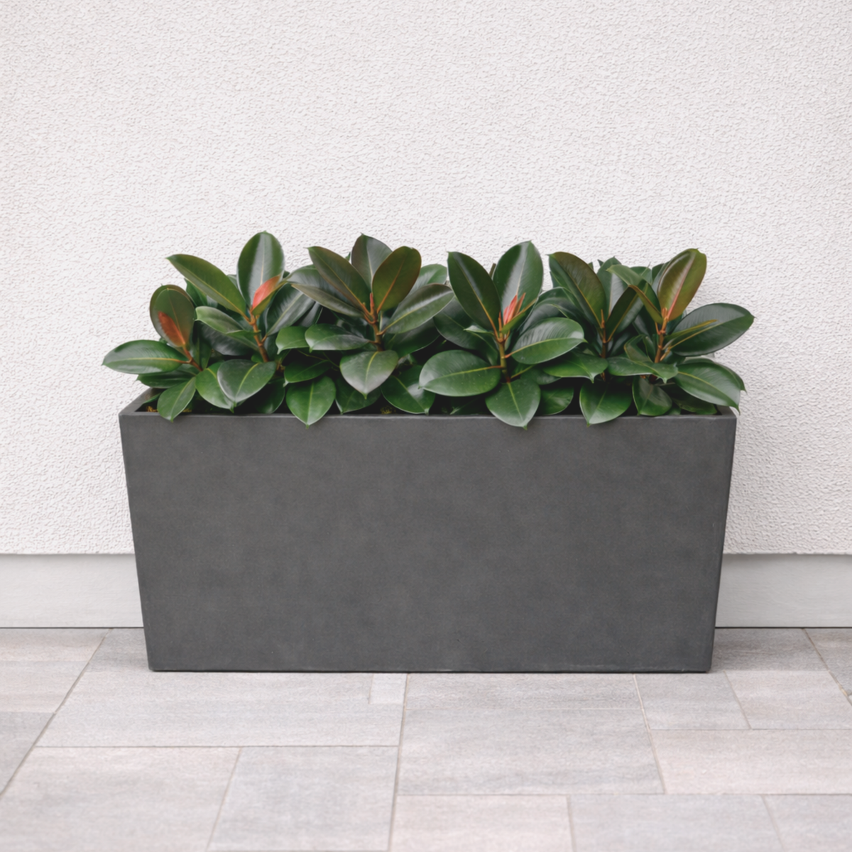 Tapered Rectangular Polystone Trough Planter with Drainage Hole - Large Outdoor Plant Pot