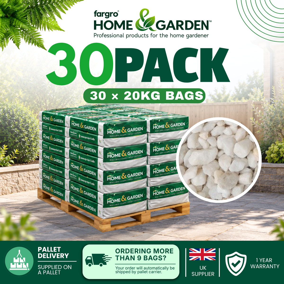 Arctic White 20 mm Decorative Garden Stones White Gravel Chippings 20 kg Bag
