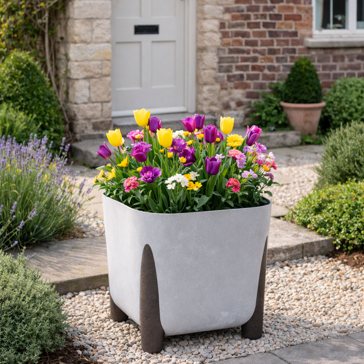 Lamela Concrete™ Frida Stone Round Planter, Poly Resin Plant Pot