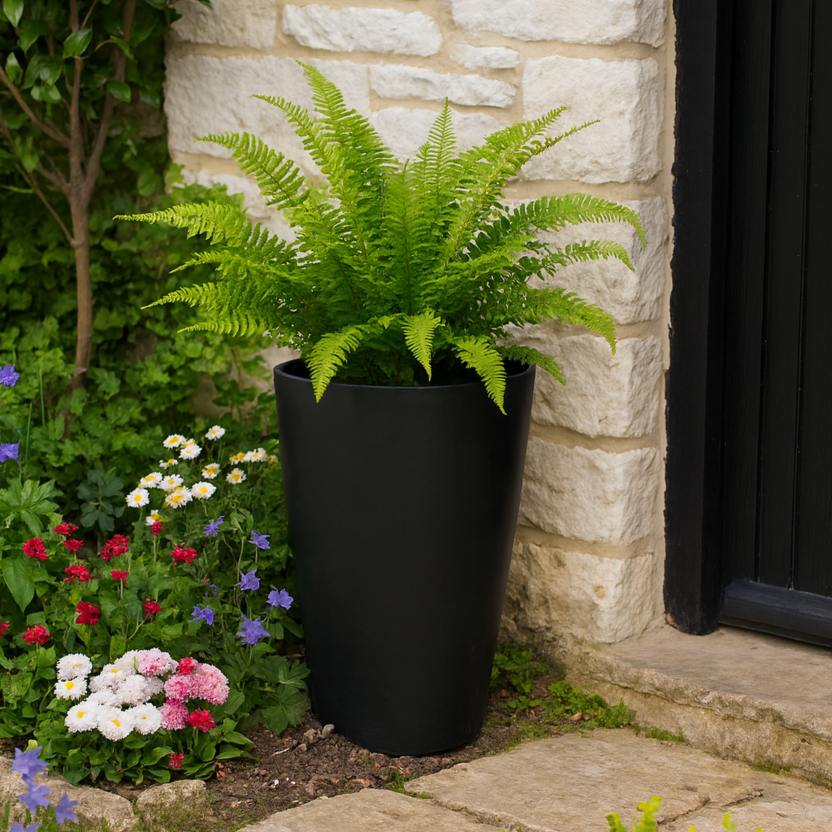 FHG™ Polystone Tall Pot, Vase Outdoor Planter, Round Garden Plant Pot