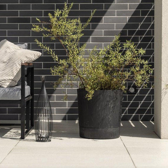 Lamela Concrete™ Aura Stone Round Planter, Poly Resin Plant Pot With Removable Saucer