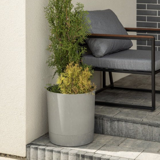Lamela Concrete™ Aura Stone Round Planter, Poly Resin Plant Pot With Removable Saucer