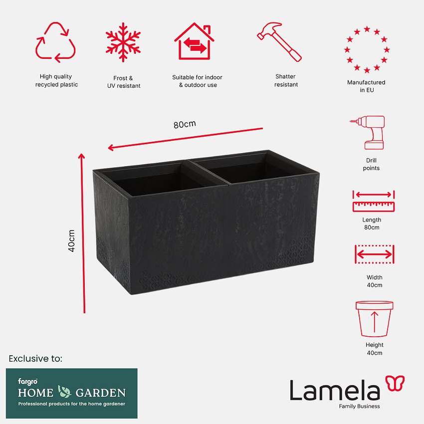 Lamela Concrete™ Karo Garden Stone Planter, Poly Resin Trough Plant Pot with Coaster Wheels