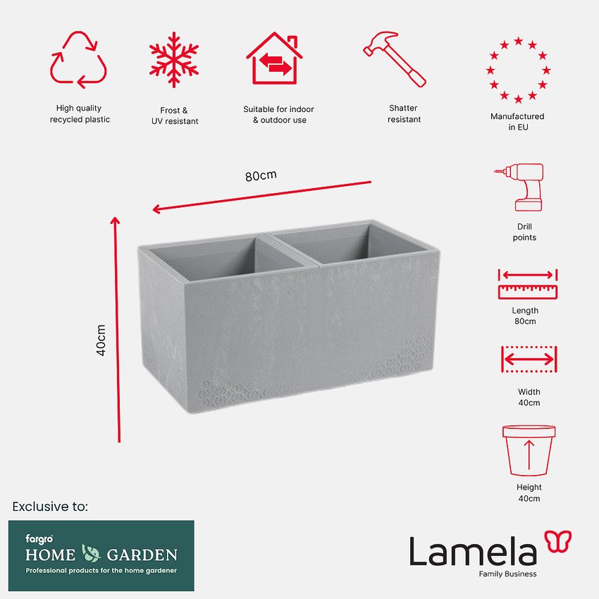 Lamela Concrete™ Karo Garden Stone Planter, Poly Resin Trough Plant Pot with Coaster Wheels