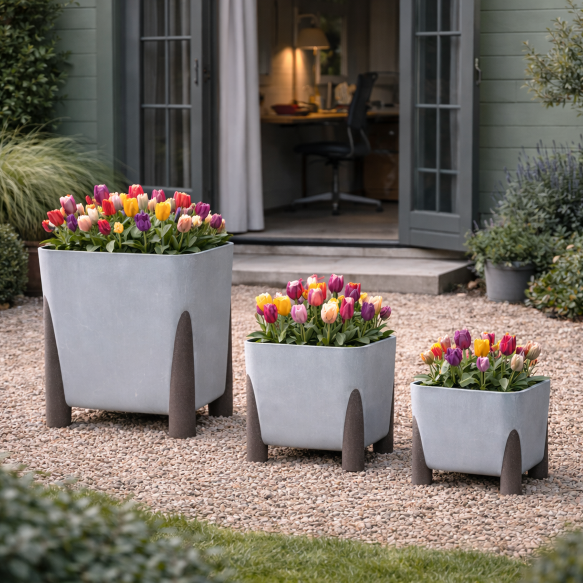 Lamela Concrete™ Frida Stone Round Planter, Poly Resin Plant Pot