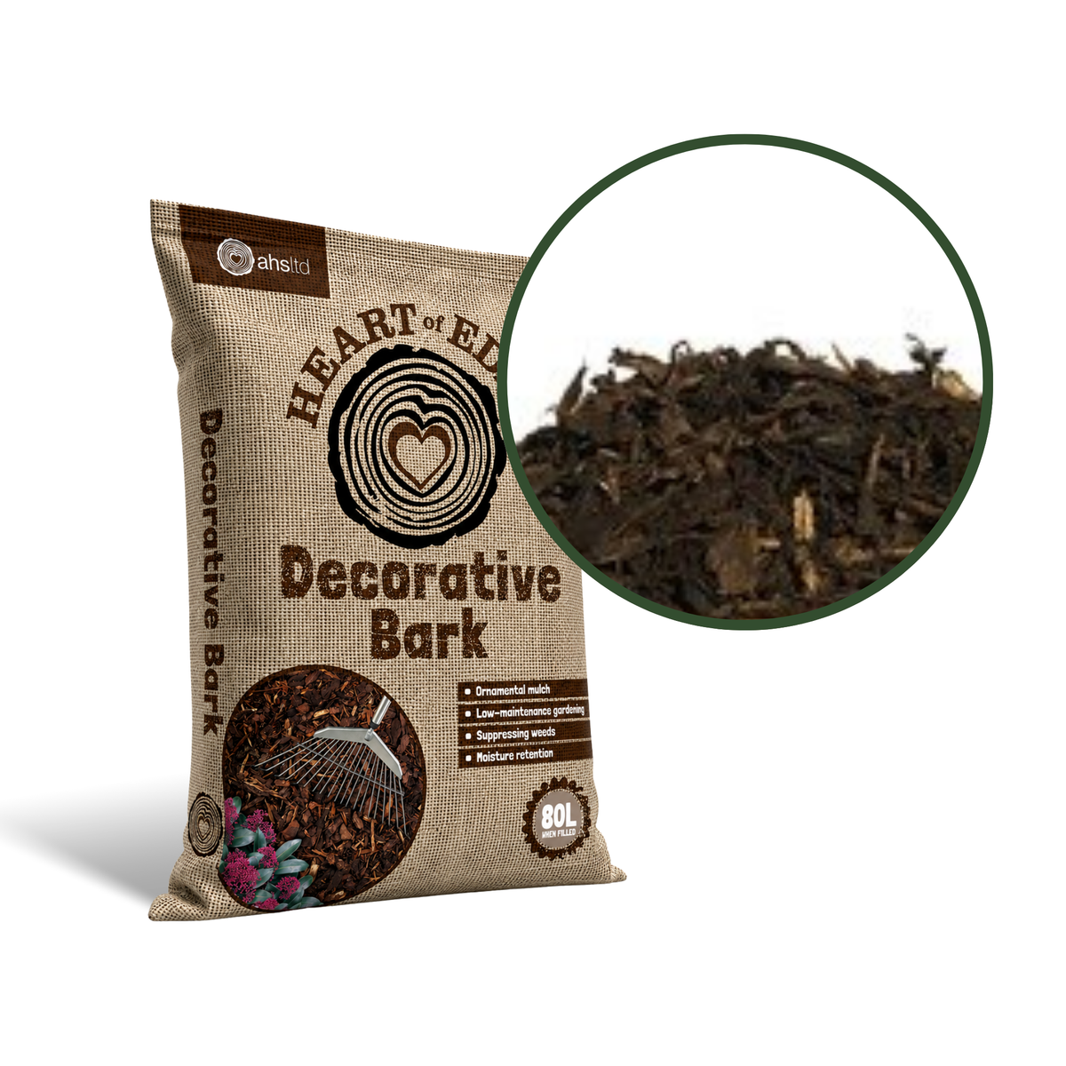 Heart of Eden Decorative Bark 80L Natural Garden Bark Mulch