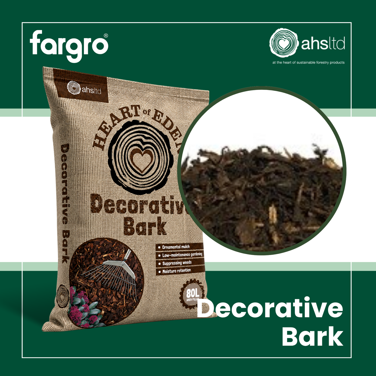 Heart of Eden Decorative Bark 80L Natural Garden Bark Mulch