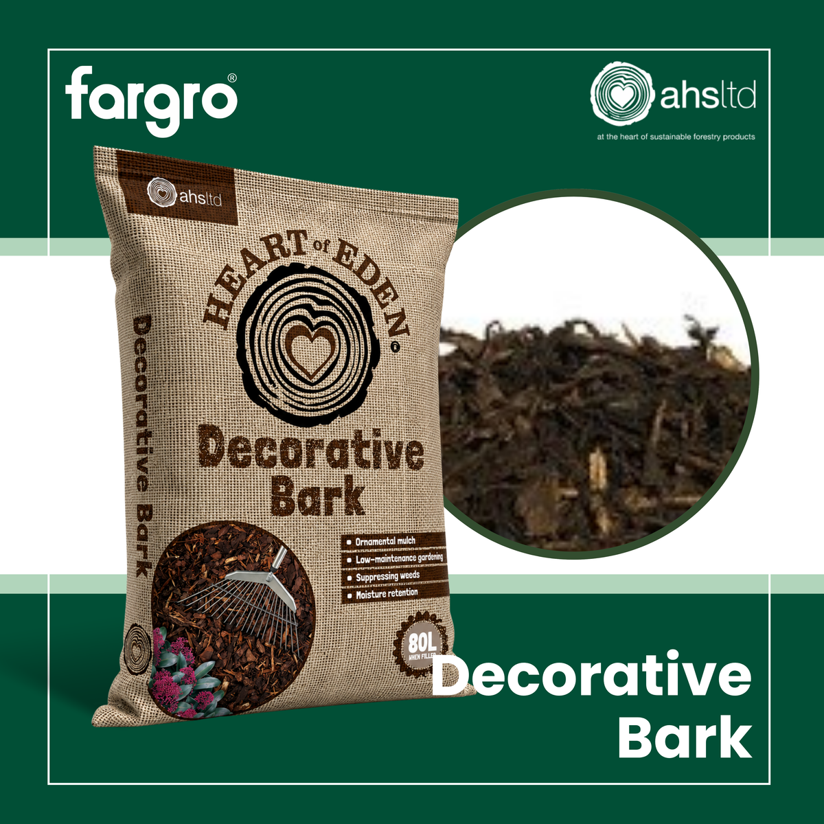 Heart of Eden Decorative Bark 80L Natural Garden Bark Mulch