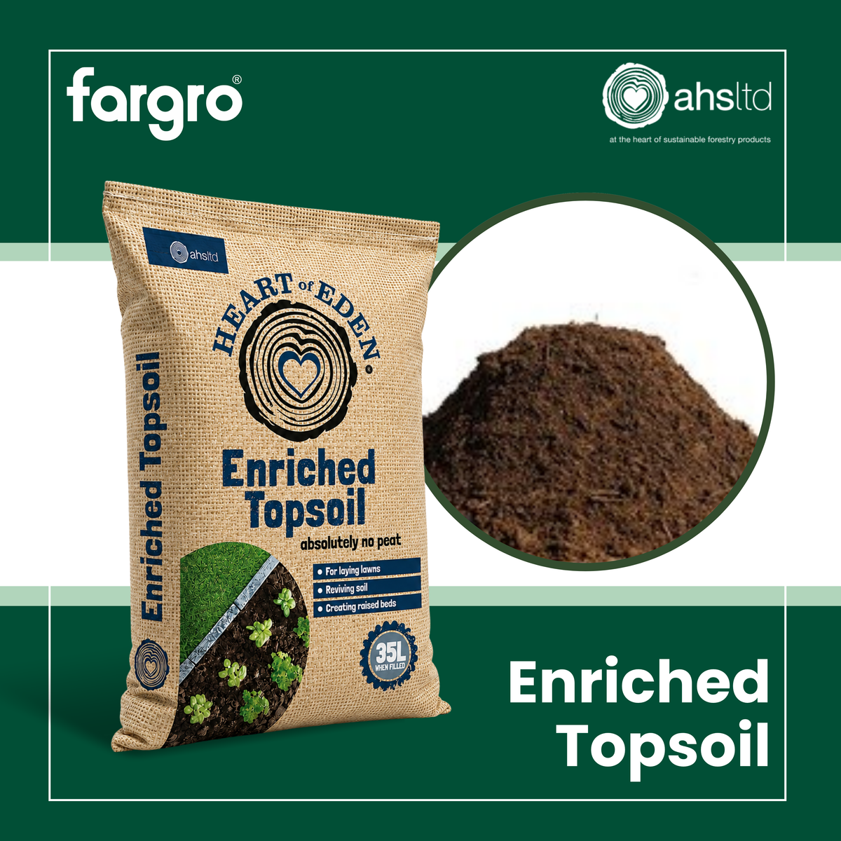 Heart of Eden Enriched Topsoil 35L Premium Fertile Soil for Planting, Lawns and Raised Beds