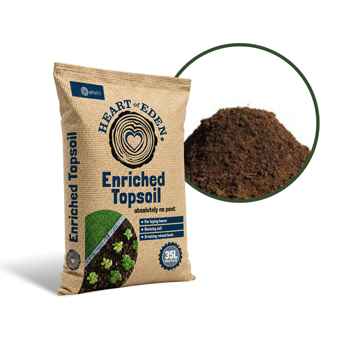 Heart of Eden Enriched Topsoil 35L Premium Fertile Soil for Planting, Lawns and Raised Beds