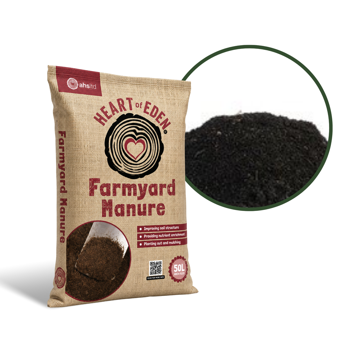 Heart of Eden Farmyard Manure 50L Organic Fertiliser and Soil Conditioner