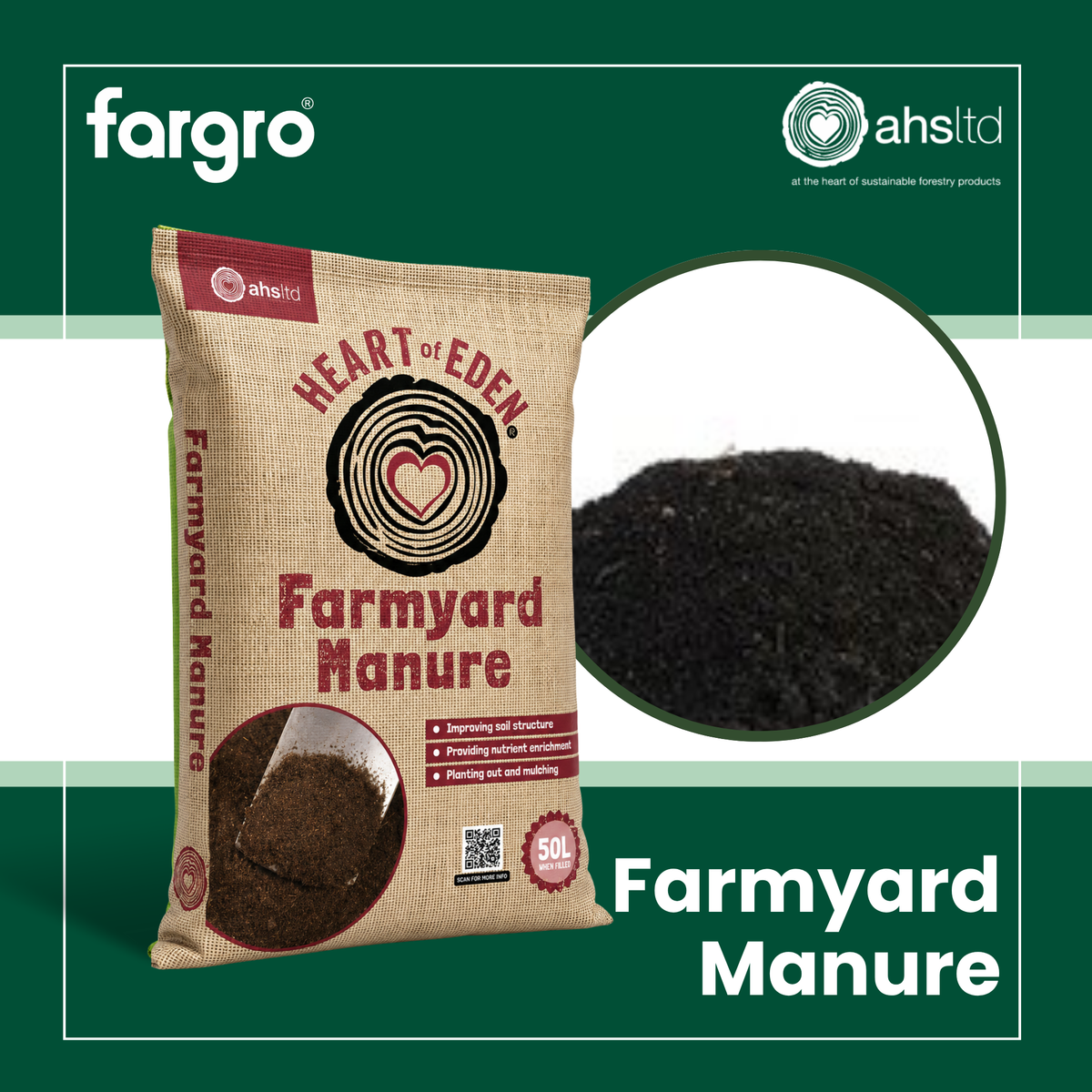 Heart of Eden Farmyard Manure 50L Organic Fertiliser and Soil Conditioner