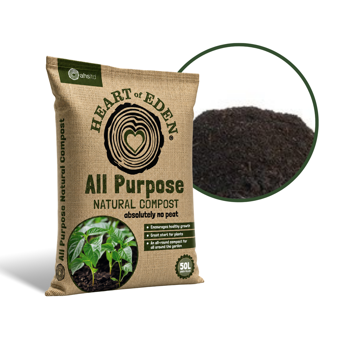 Heart of Eden All Purpose Natural Peat-Free Compost 50L Multi-Purpose Compost