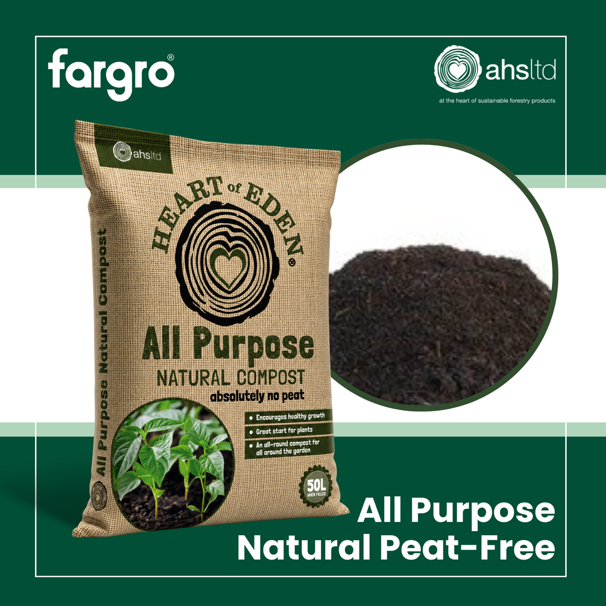 Heart of Eden All Purpose Natural Peat-Free Compost 50L Multi-Purpose Compost