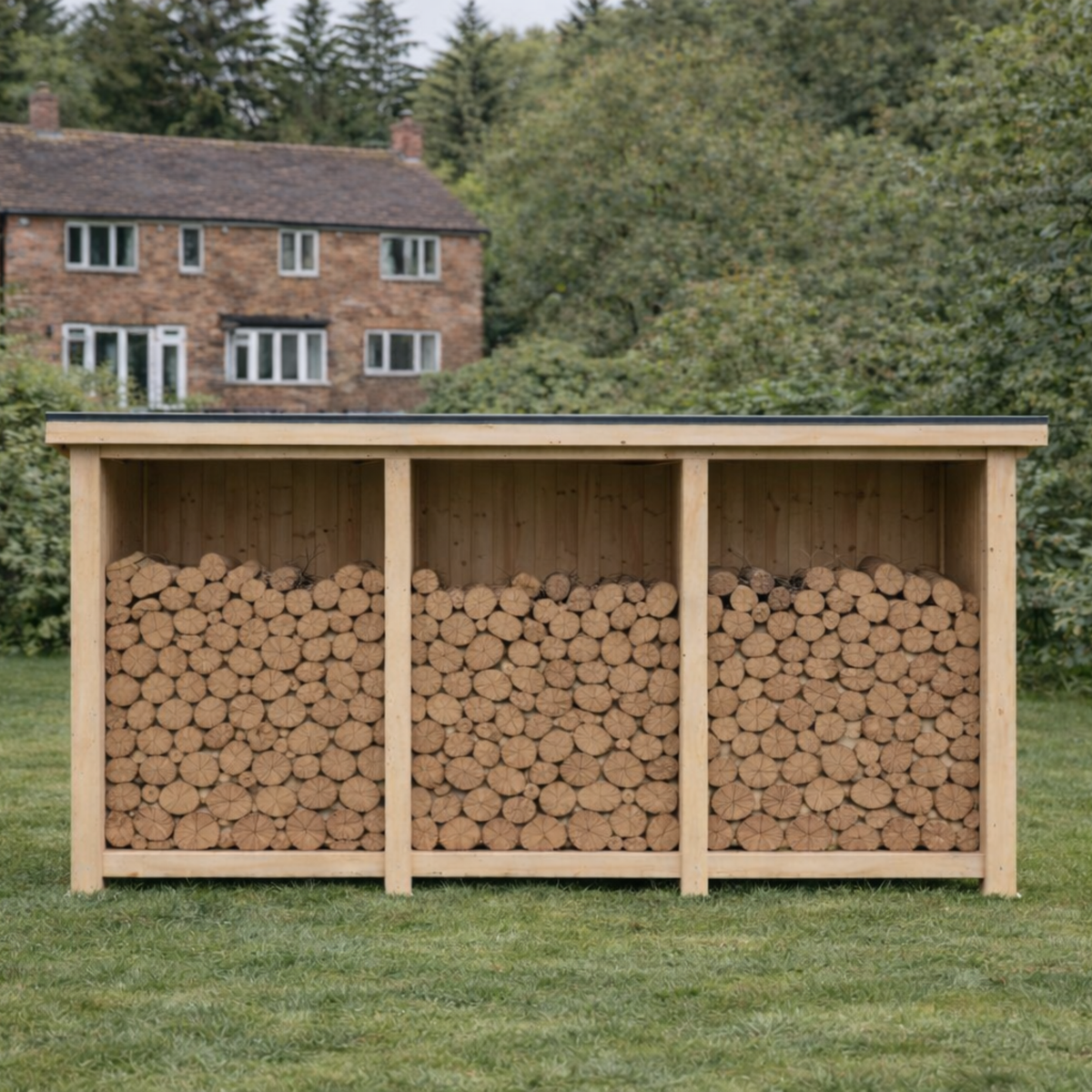 Billington Large Wooden Log Store, Outdoor Garden Log Storage Unit, Pressure Treated Timber