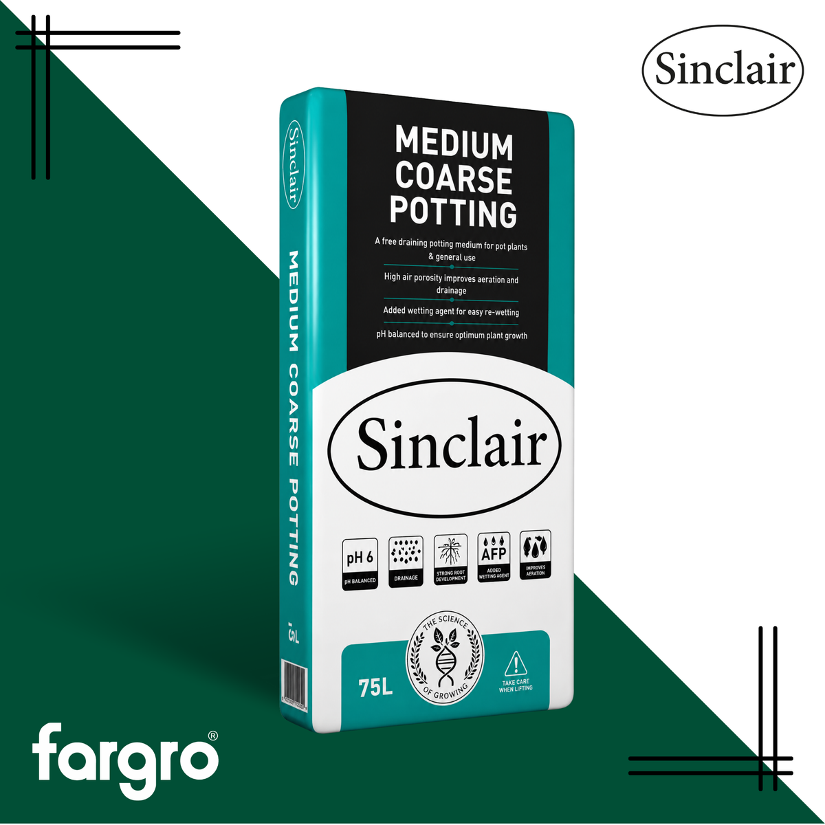 Sinclair Medium-Coarse Potting Compost Peat Reduced 75L | Free Draining Potting Compost