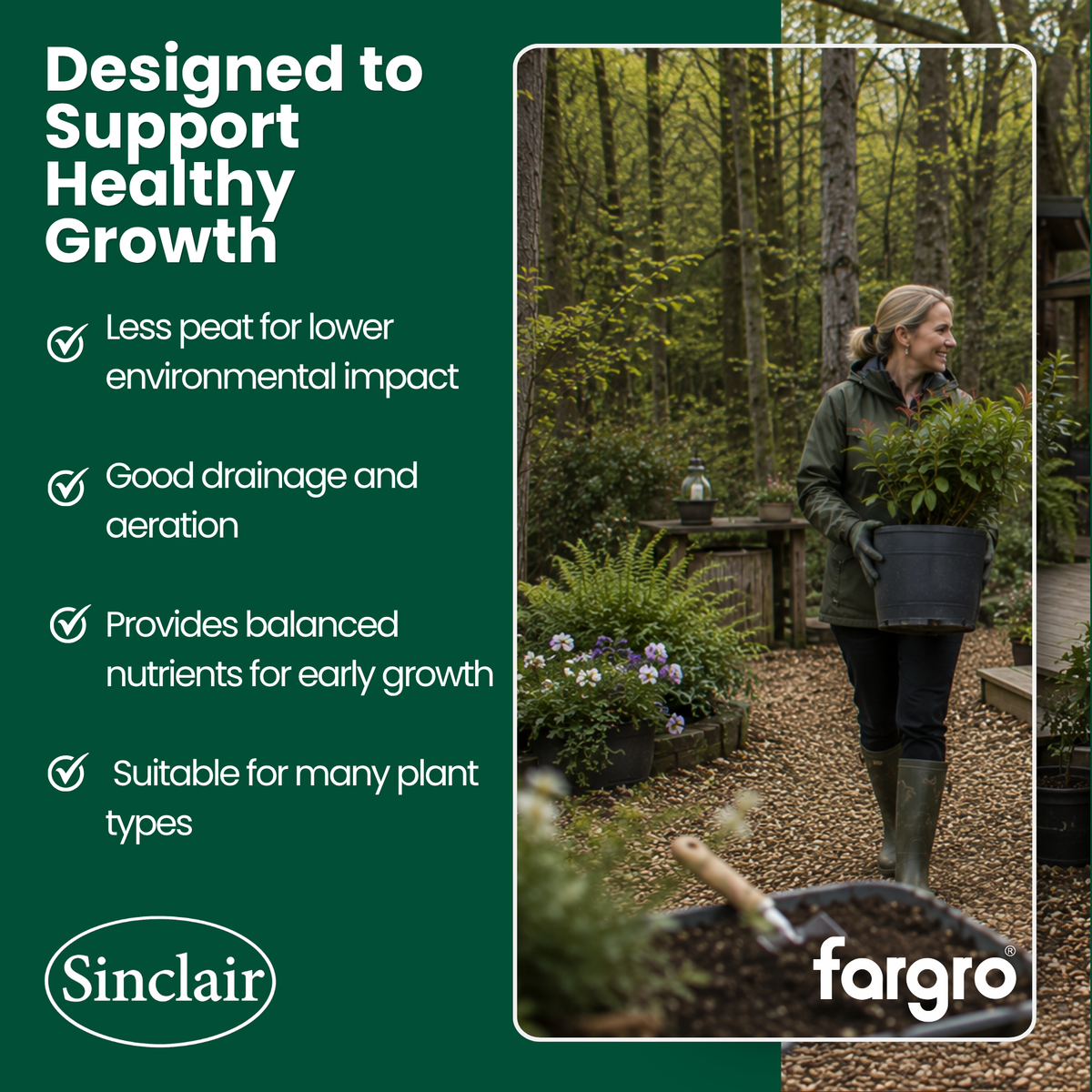 Sinclair Medium-Coarse Potting Compost Peat Reduced 75L | Free Draining Potting Compost