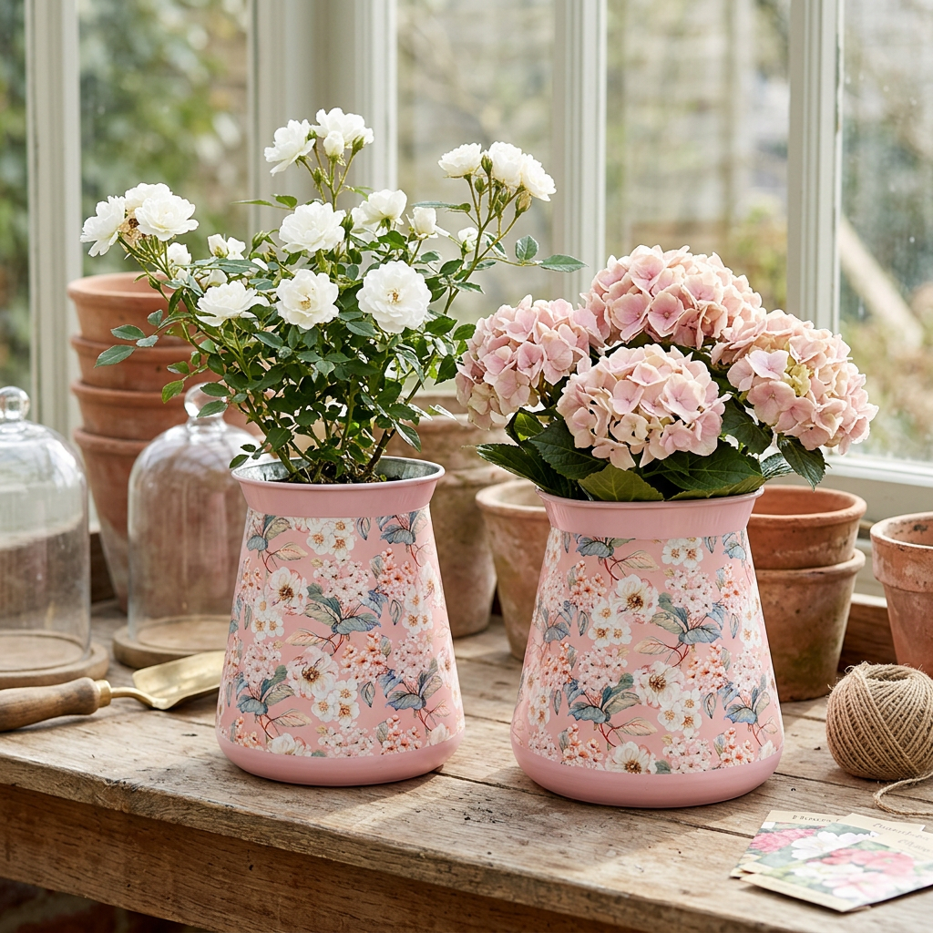 Tin Planter Pink Floral Heavy Duty 17cm