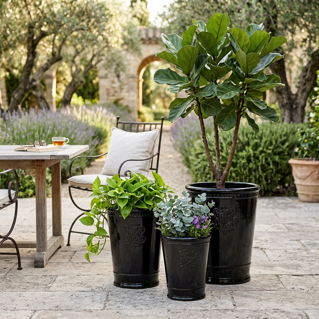 Royal Tapered Round Planter Tall 25cm - Black