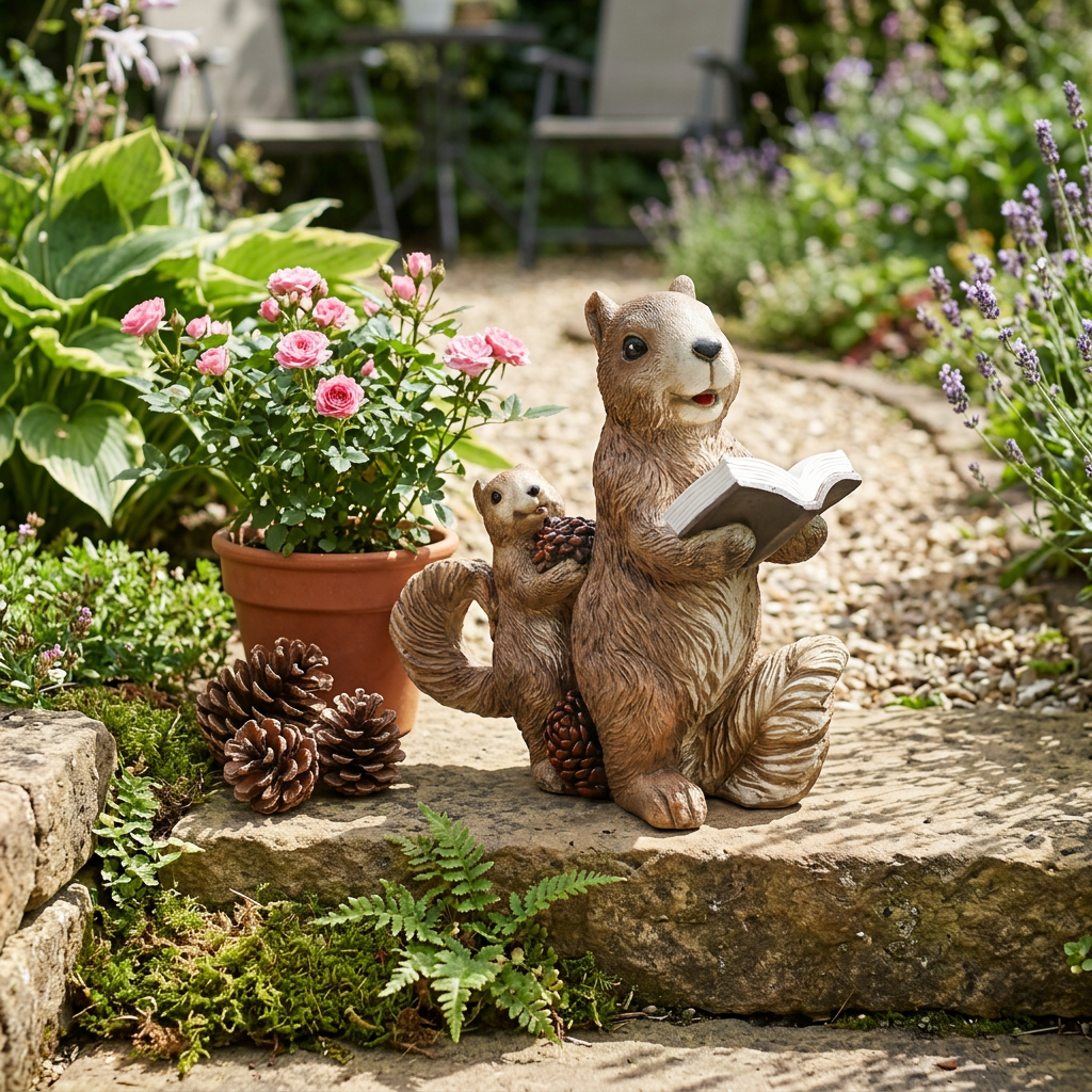 Garden Ornament Squirrel with Young