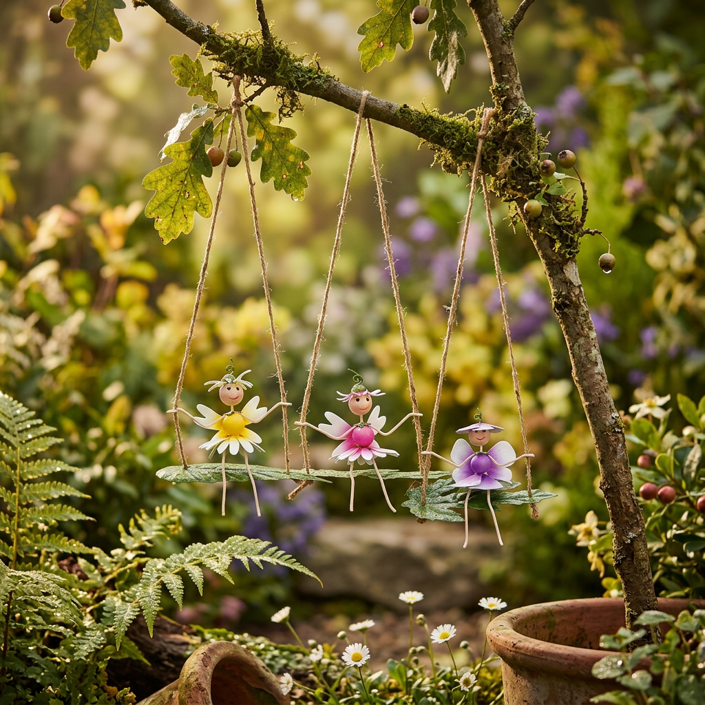 Garden Ornament Swinging Fairies