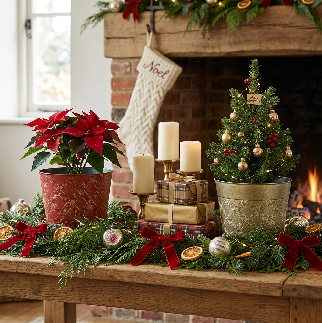 Christmas Plaid Cover Pot 19cm