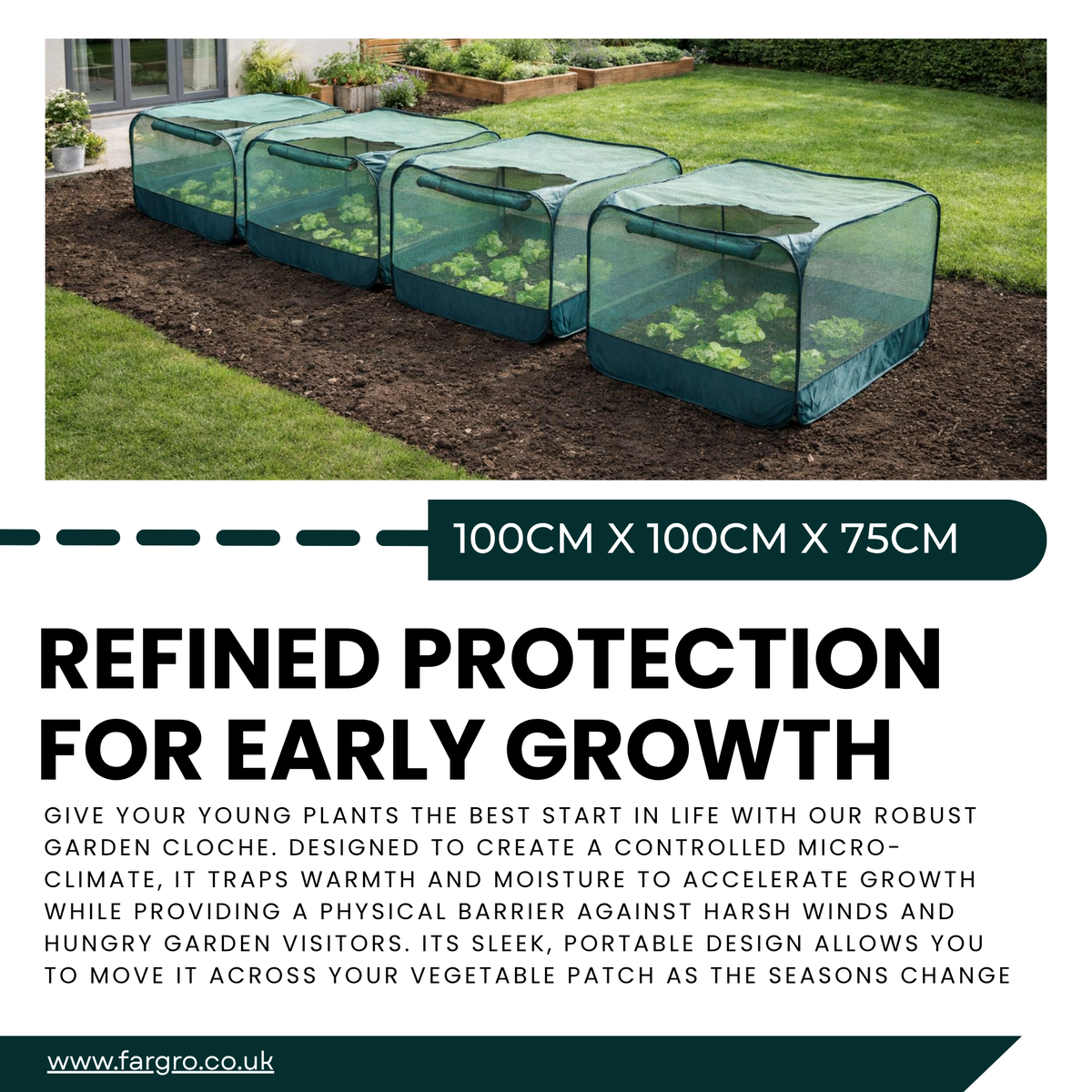 Pop-Up Net Cage, Low Plant Protection Cover, 100 x 100 x 75 cm