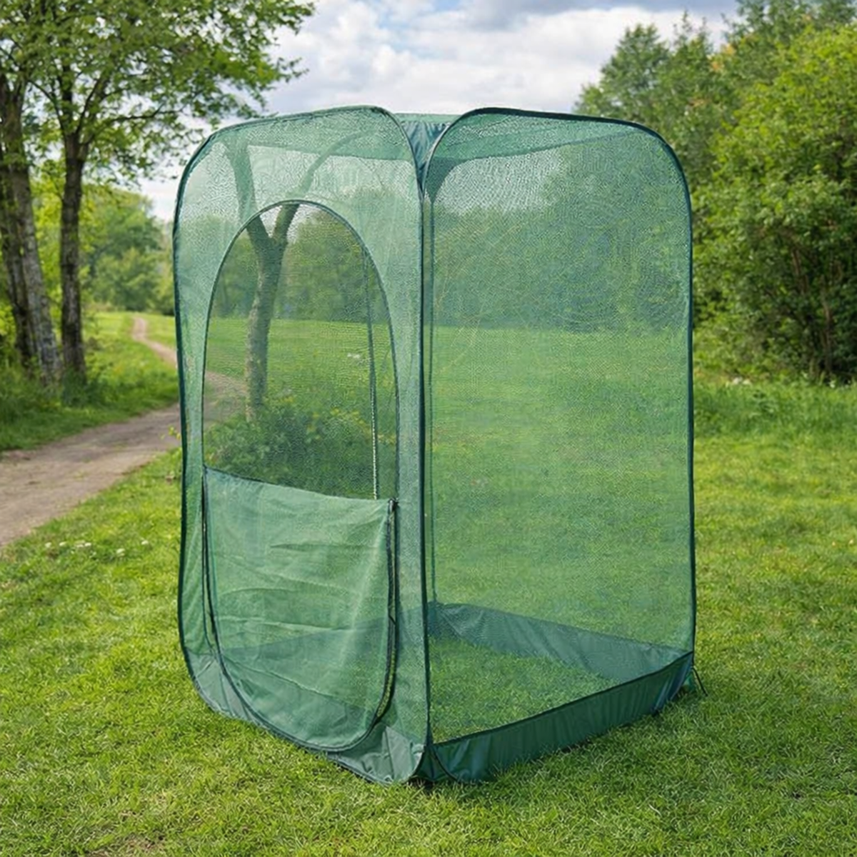 Pop-Up Net Cage, Tall Plant Protection Cover with Zip Door, 125 x 125 x 185 cm