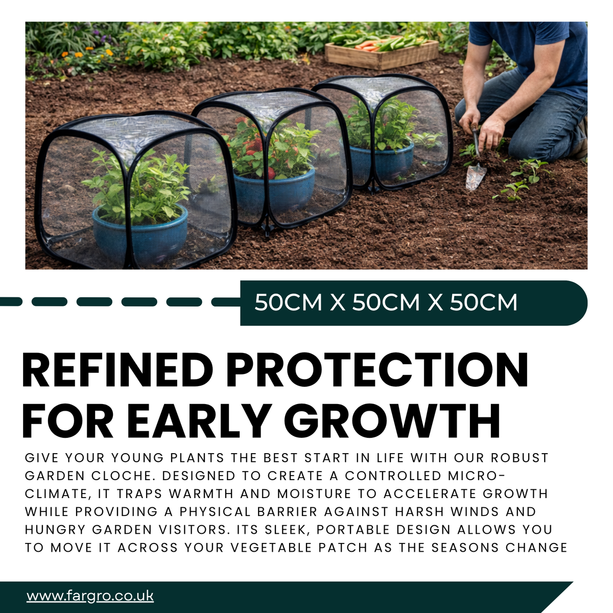 Pop-Up Mini Greenhouse Cloche, Plant Protection Cover, 50 x 50 x 50 cm