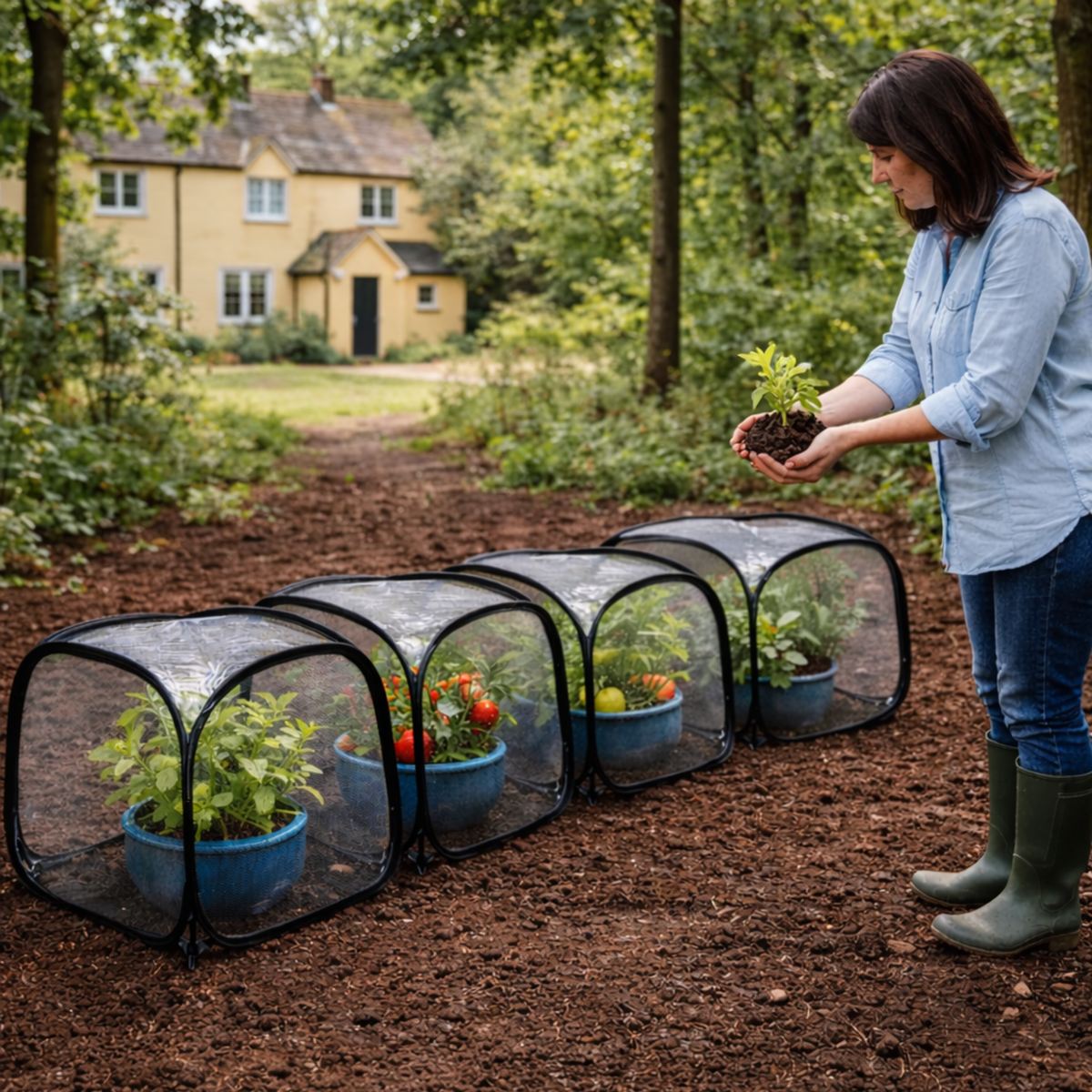 Pop-Up Mini Greenhouse Cloche, Plant Protection Cover, 50 x 50 x 50 cm