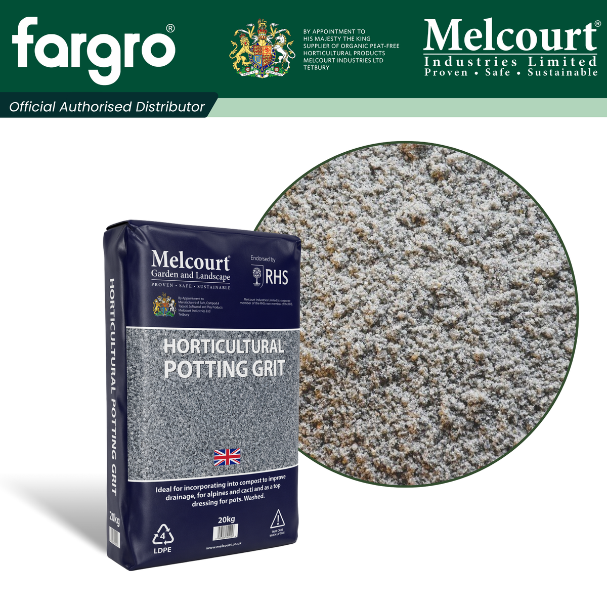 Melcourt Horticultural Potting Grit, Free-Draining Soil Improver for Pots, Containers and Alpines, 20kg