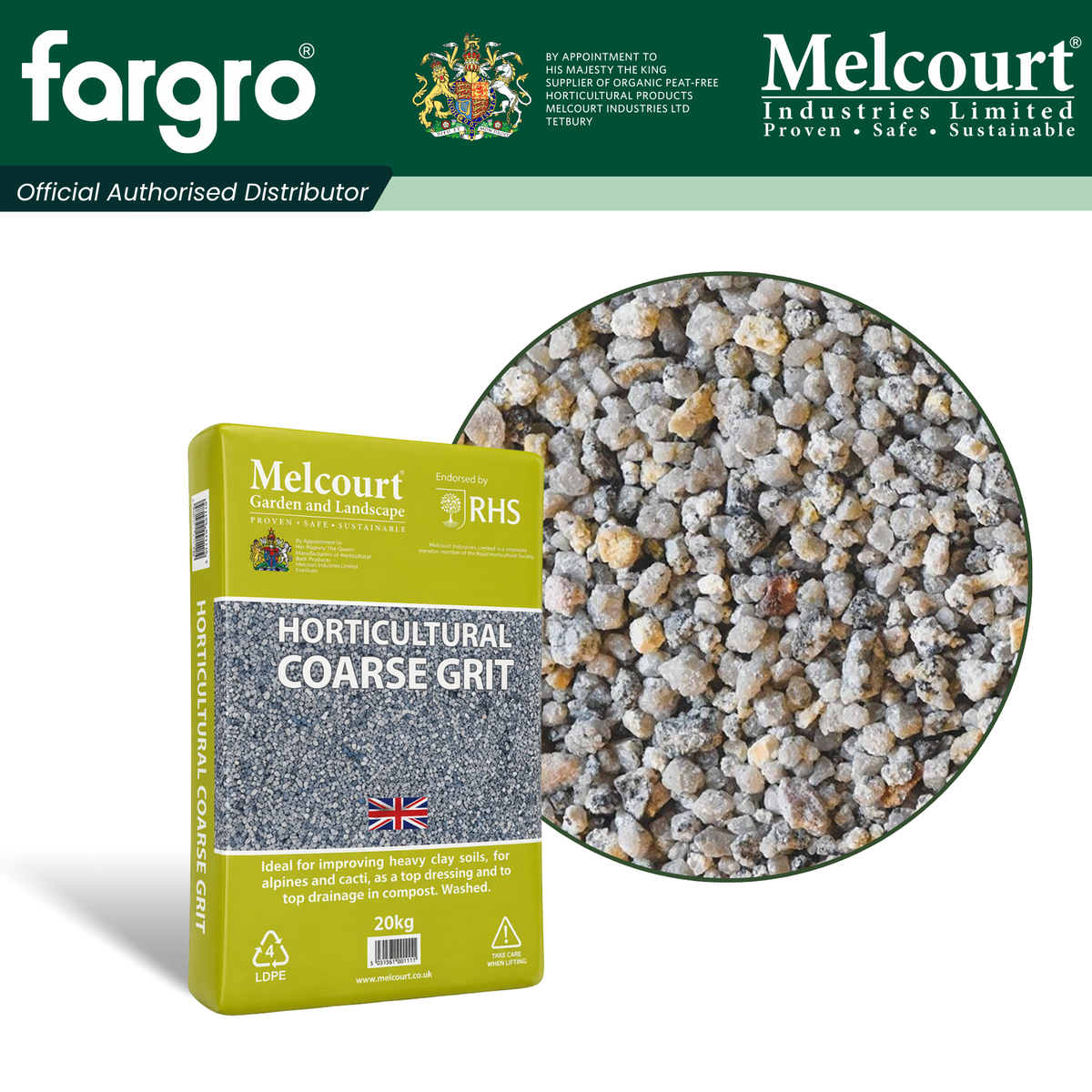 Melcourt Horticultural Coarse Grit, Free-Draining Soil Improver for Pots, Alpines and Drainage, 20kg