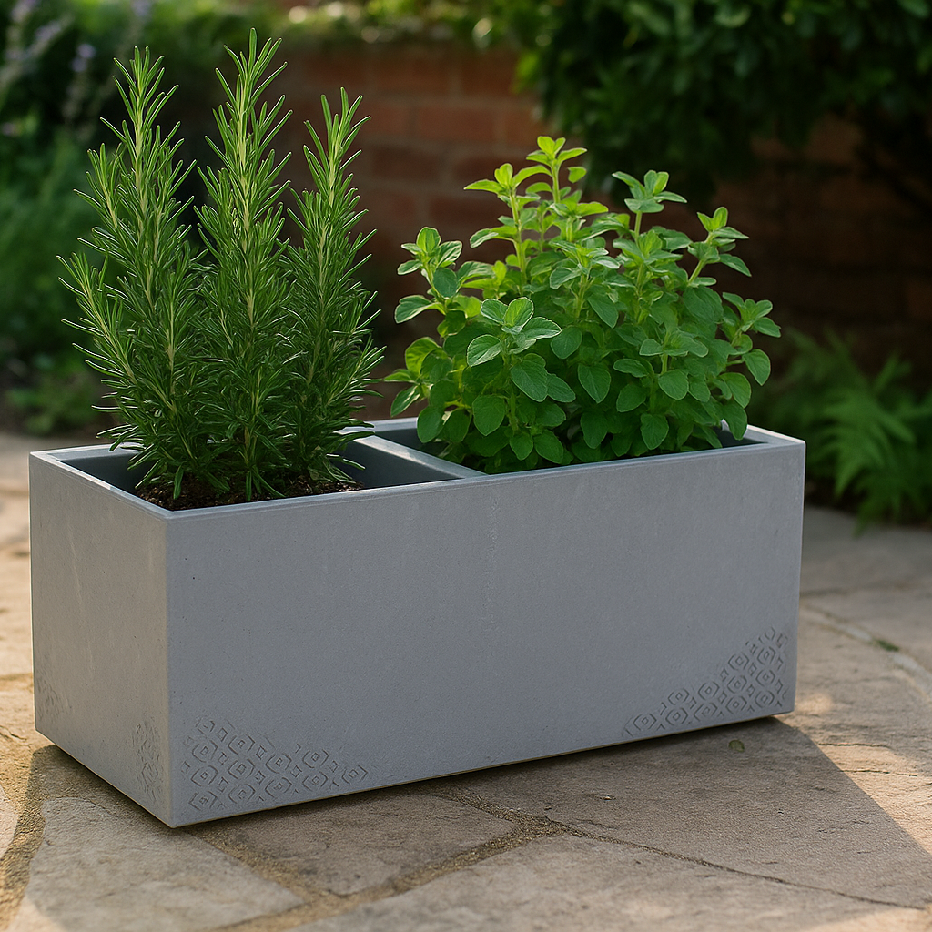 Lamela Concrete™ Karo Garden Stone Planter, Poly Resin Trough Plant Pot with Coaster Wheels