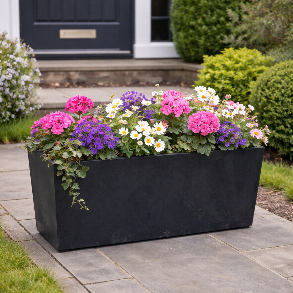 Lamela Concrete™ Werbena Stone Plant Pot, Rectangular Trough Planter, Ideal for Front Gardens & Patio's