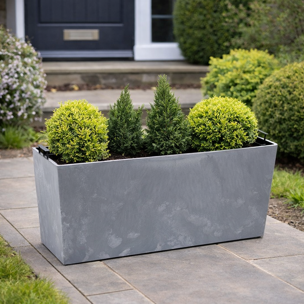 Lamela Concrete™ Werbena Stone Plant Pot, Rectangular Trough Planter, Ideal for Front Gardens & Patio's
