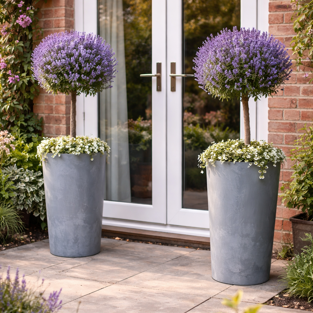 Lamela Concrete™ Lilia Stone Tall Planter, Poly Resin Plant Pot With Removable Liner