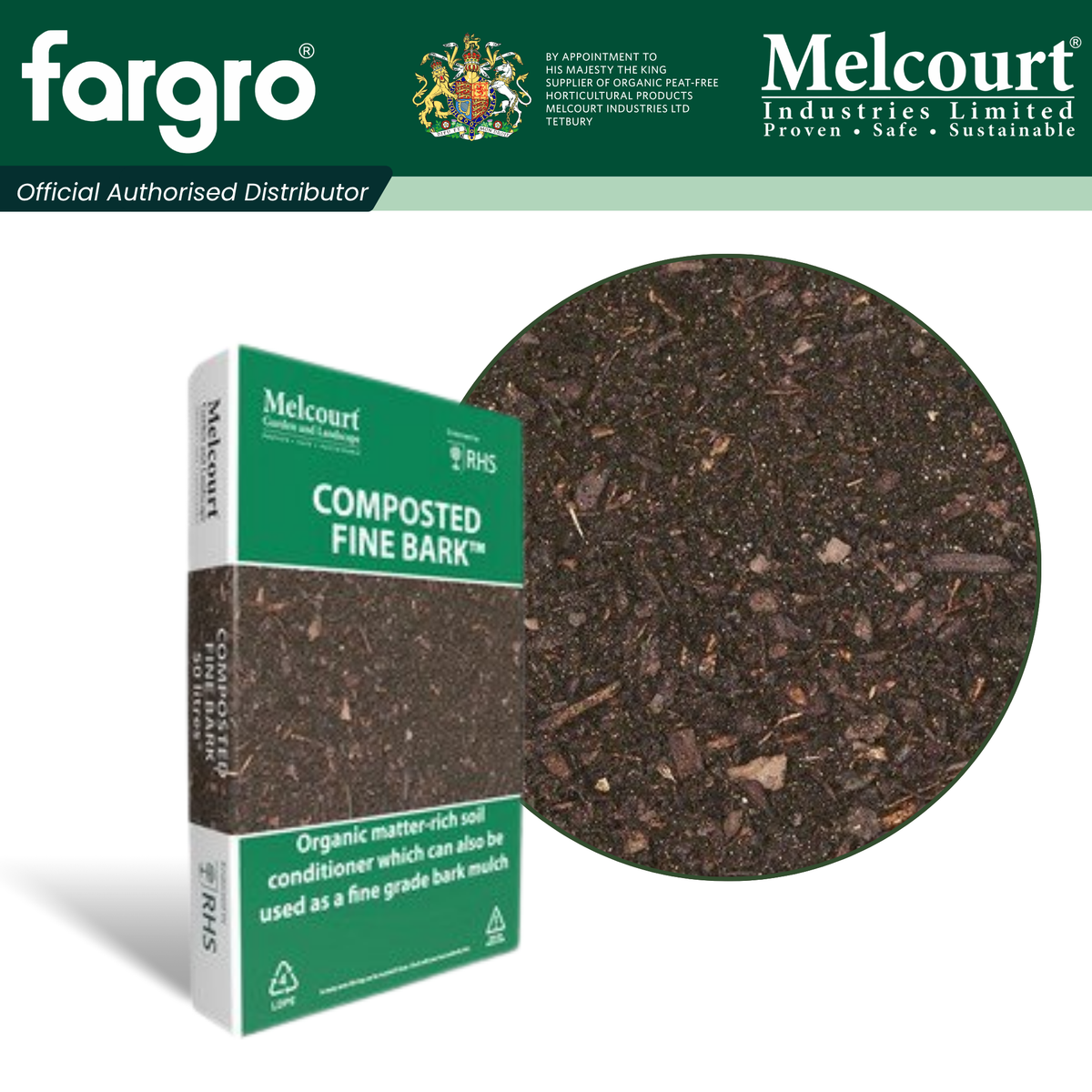 Melcourt Composted Fine Bark™, Peat-Free Soil Conditioner and Fine Mulch for Beds and Borders, 50L