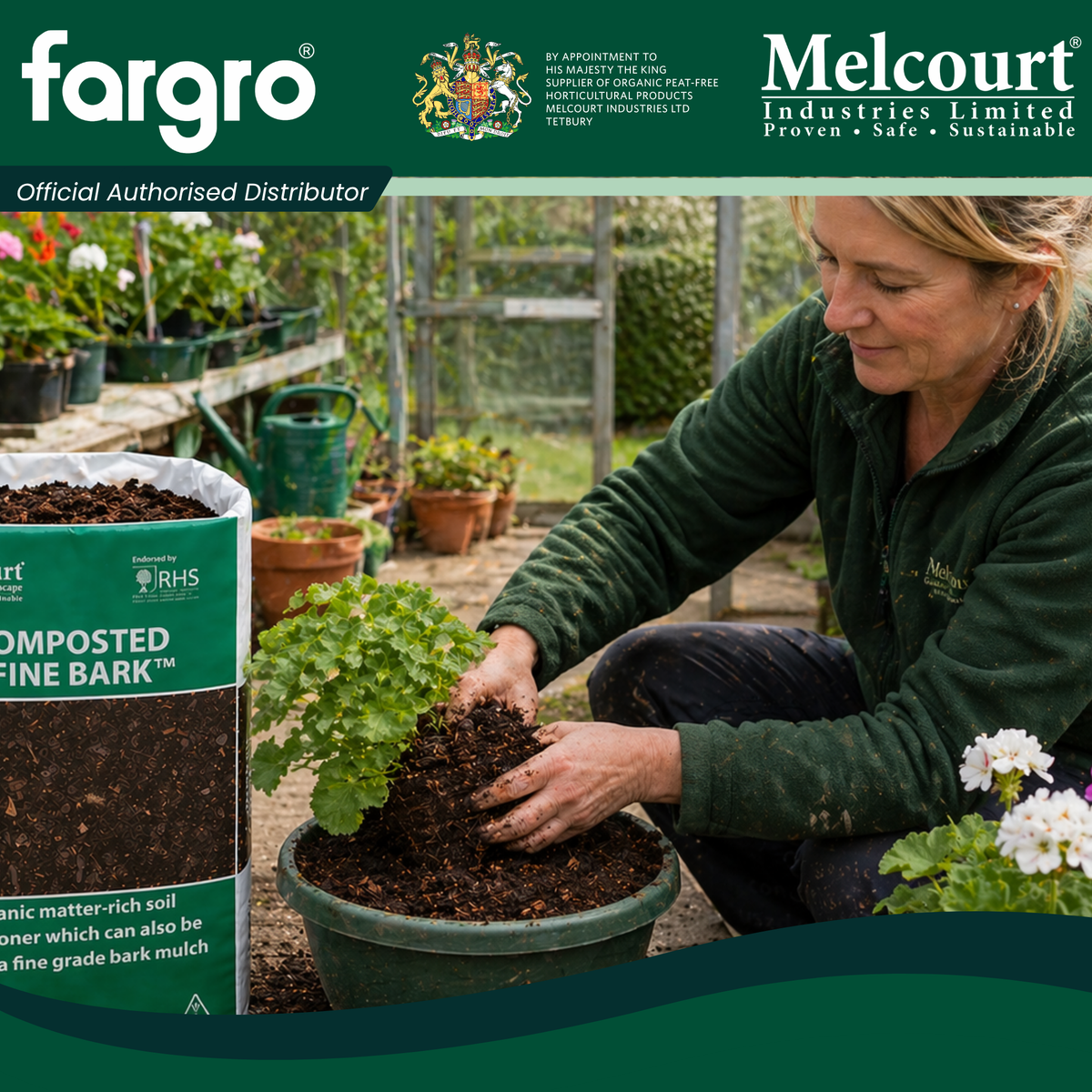 Melcourt Composted Fine Bark™ Bulk Pallet, Peat-Free Soil Conditioner and Fine Mulch 0–12mm, 50L x 60 Bags