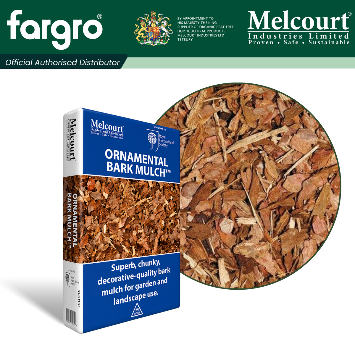 Melcourt Ornamental Bark™ Mulch, Decorative Pine Bark for Beds and Borders, 60L