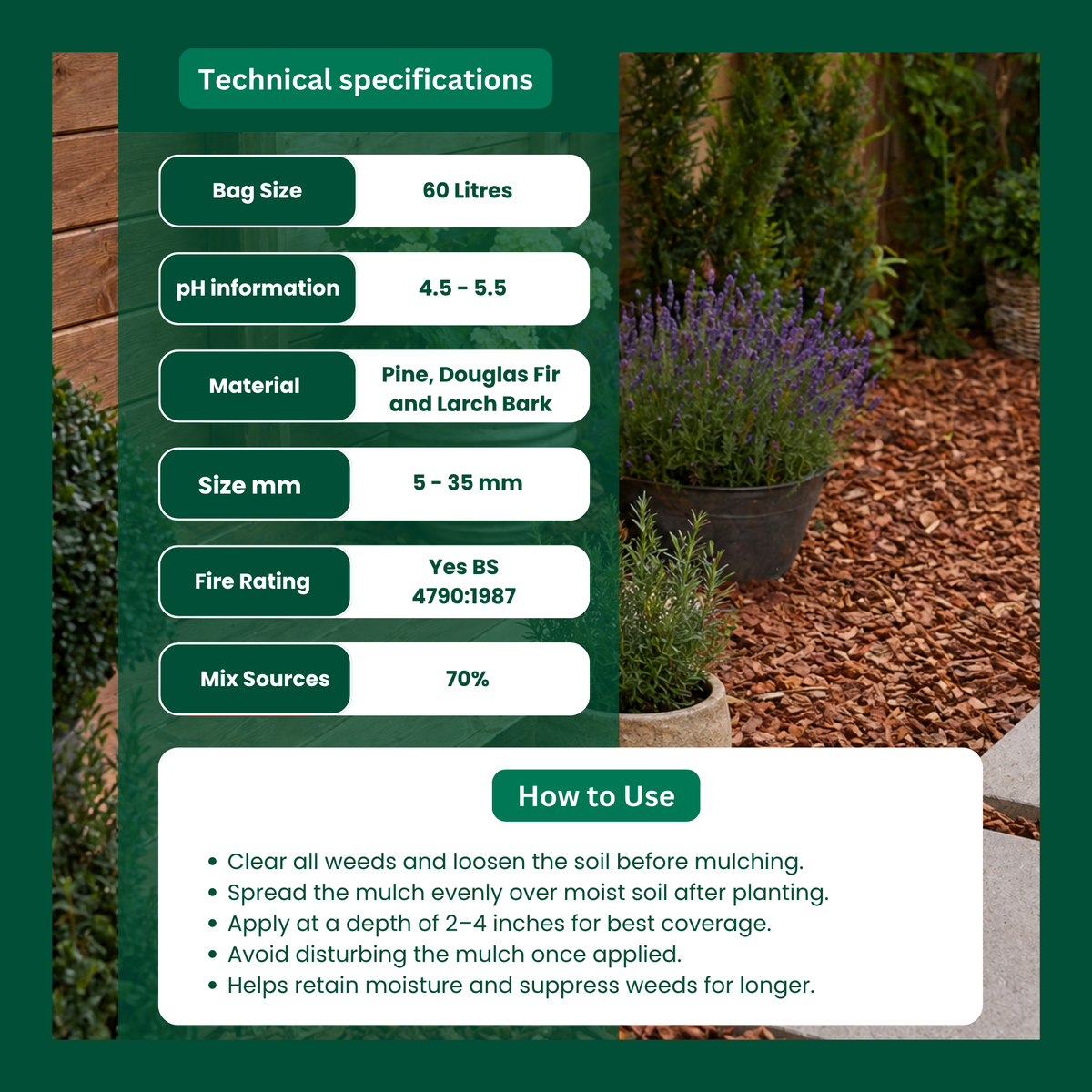 Melcourt Ornamental Bark™ Mulch, Decorative Pine Bark for Beds and Borders, 60L