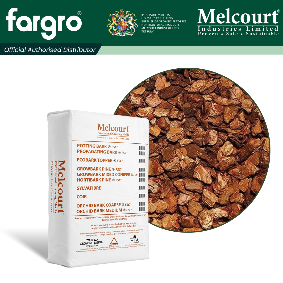 Melcourt Orchid Bark™ Professional Series, Coarse Pine Bark Growing Media 15–35mm, 60L