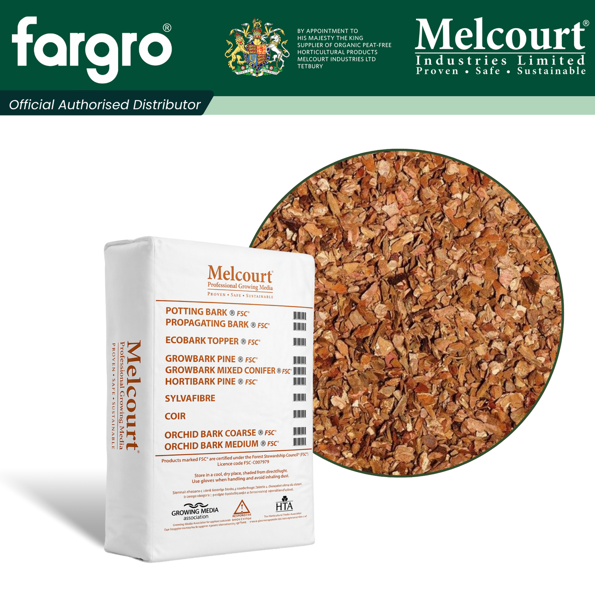 Melcourt Orchid Bark™ Professional Series, Medium Pine Bark Growing Media 5–15mm, 60L