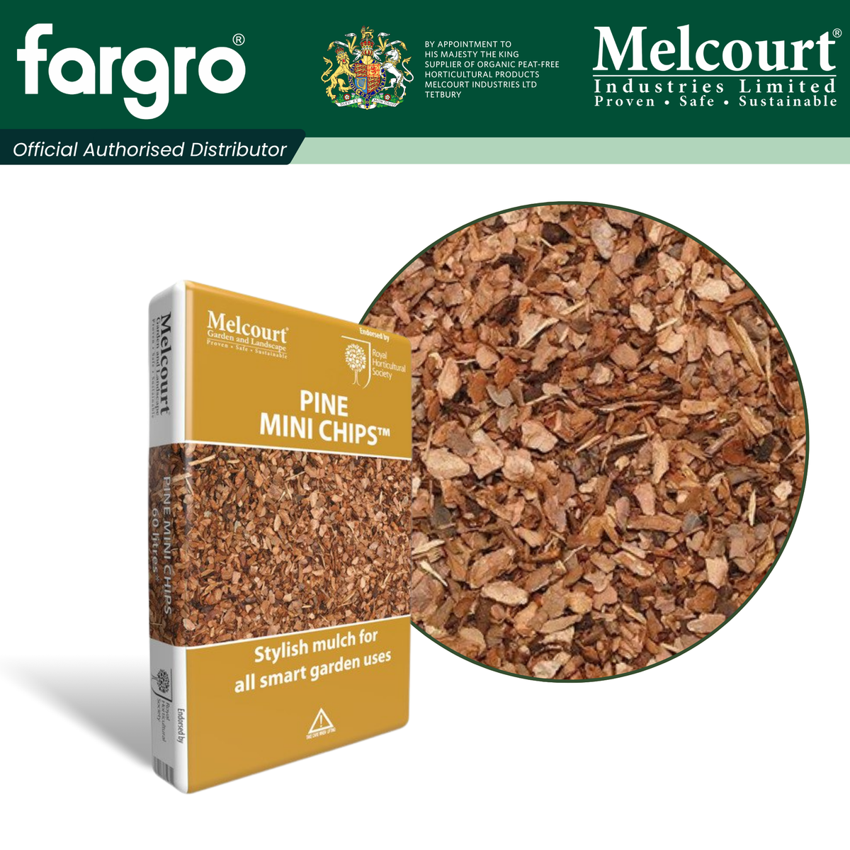 Melcourt Pine Mini Bark Chips™, Fine Decorative Pine Bark Mulch for Pots, Borders and Containers, 60L